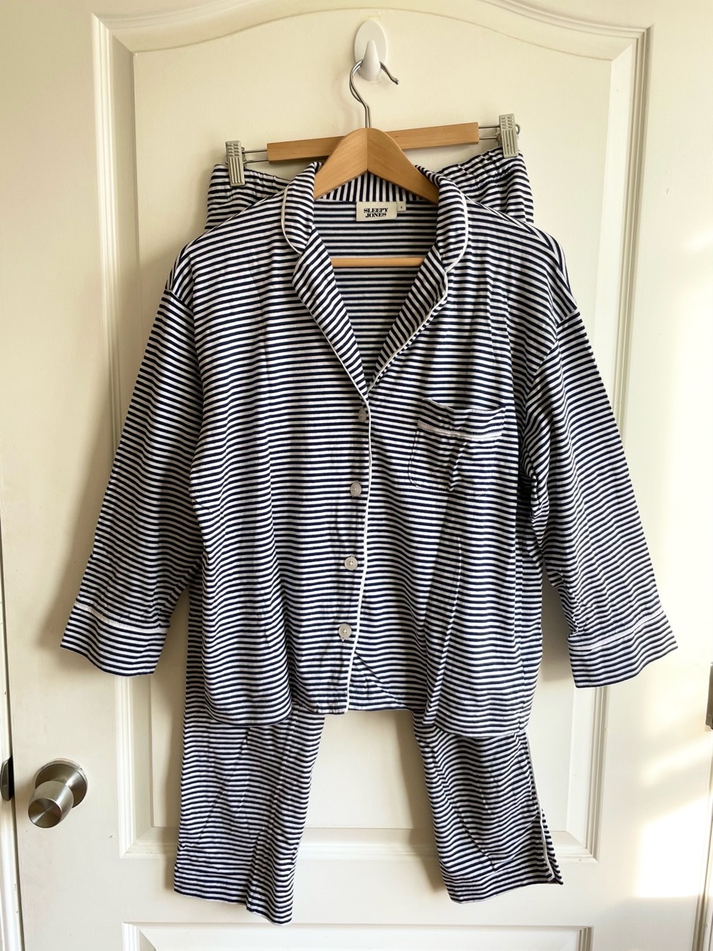Womens Sleepy Jones Pajama Set Size Small Striped 100% Cotton